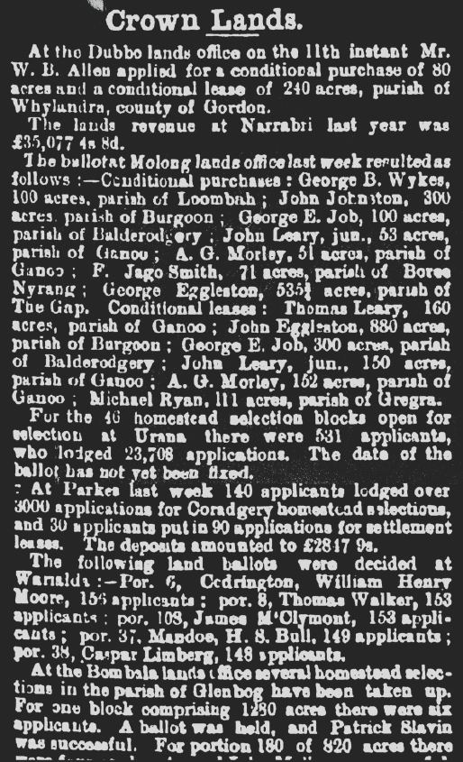 ‘Crown Lands’, The Sydney Mail and New South Wales Advertiser, 20 January, 1900, pp125.