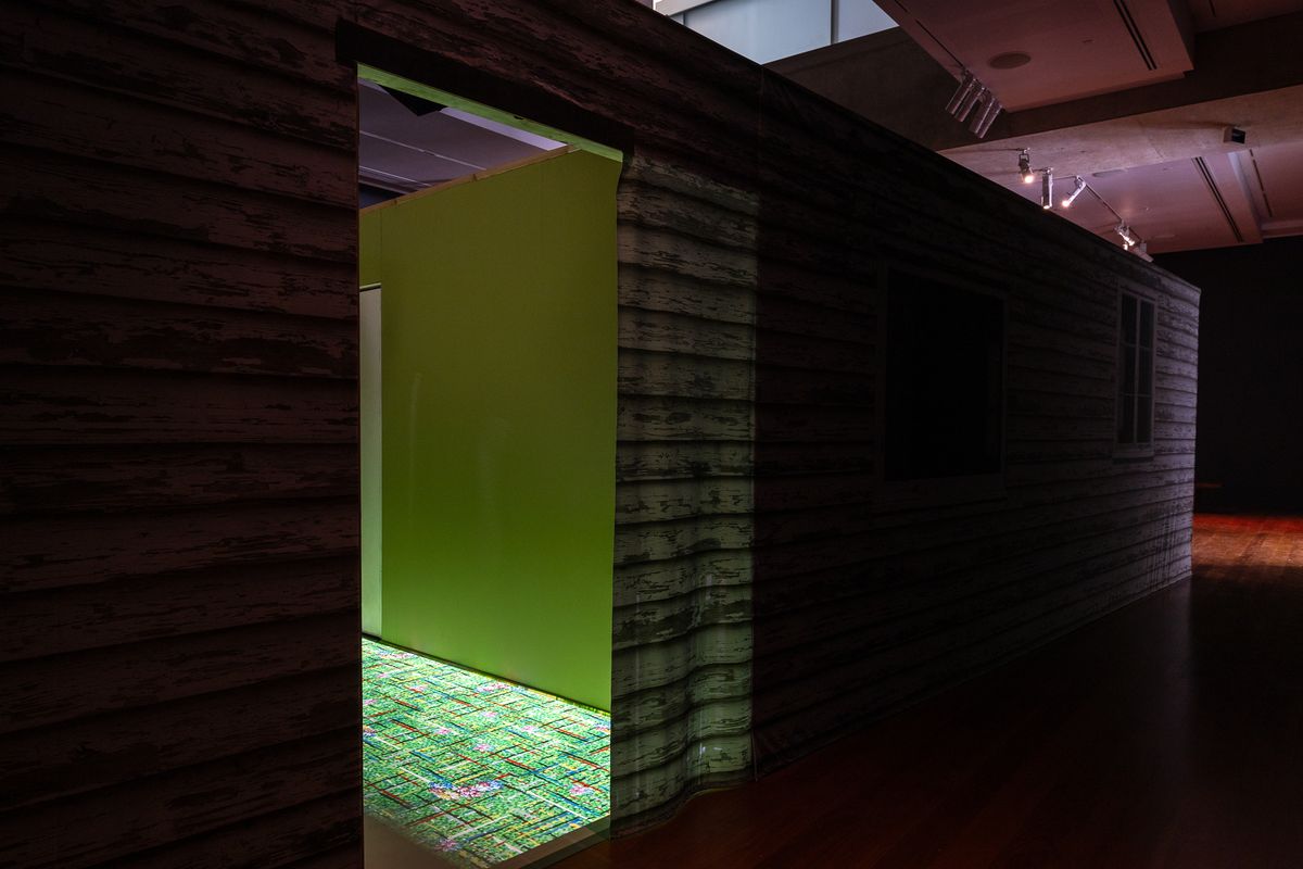 installation view: Archie Moore — Dwelling (Adelaide Issue), at Samstag Museum of Art, University of South Australia, Adelaide, 2024 