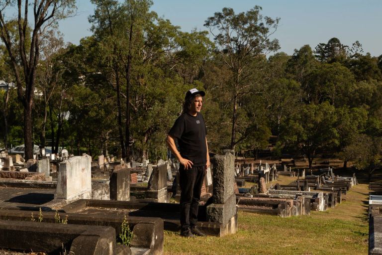 Moore at Toowong Cemetery in Brisbane, where some of his ancestors are buried. Credit Faye Sakura for The New York Times<br>