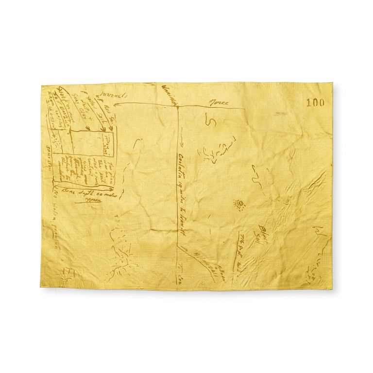 Archie Moore, Hand-drawn map, from Remnants Of My Father, 2025, gold. Pallion Art Collection