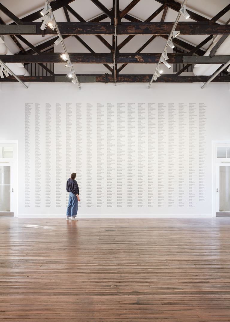 Mitch Cairns, <i>Polaroid Sketch</i>, 2021 – 2022, adhesive vinyl on wall, c. 10,000 word poem, dimensions variable