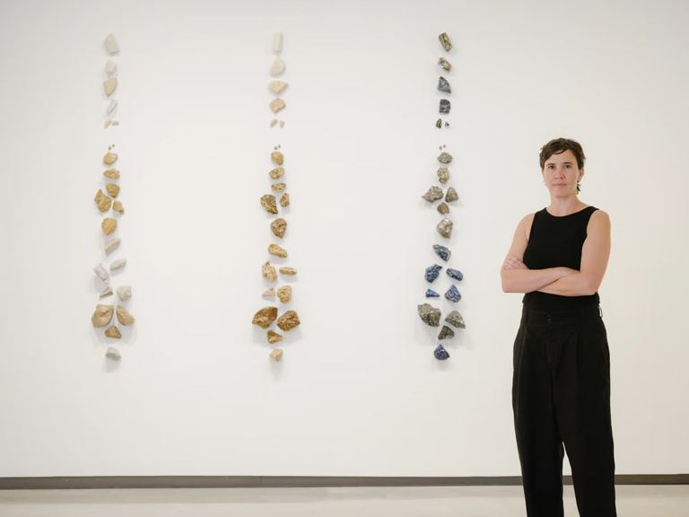 Yasmin Smith with&nbsp;<em>Chicxulub</em>&nbsp;(2025) at the Museum of Contemporary Art Australia (Photo: Hamish McIntosh)